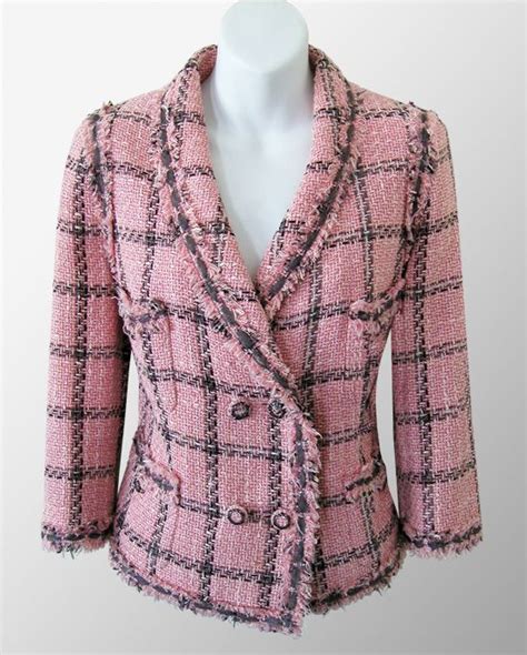 chanel pink boucle jacket|Chanel fringed tweed jacket.